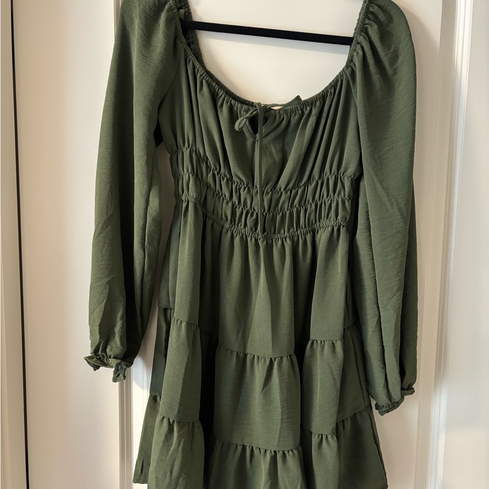 Liberty Love Olive Green Tiered Midi Dress